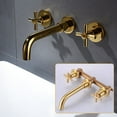 thumbnail image 5 of Bathroom Faucet Wall Mounted Brass Sink Brass Mixer 2-Handles Tap 3-Hole Gold, 5 of 12