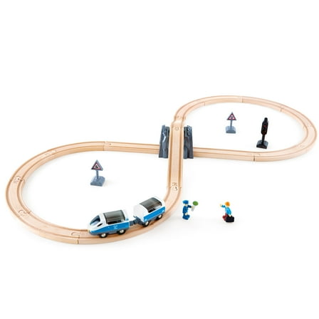Hape: Passenger Train Set - Figure 8 Track Railway Set, Wooden Toy, 2 Magnetic Linking Trains, 2 Posable Figures & Accessories, Kids Ages 3 