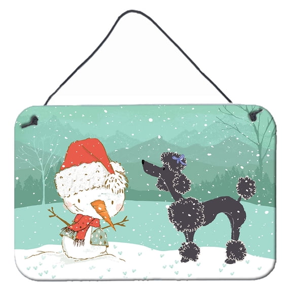Carolines Treasures CK2064DS812 Black Poodle Snowman Christmas Wall or Door Hanging Prints 8x12 multicolor