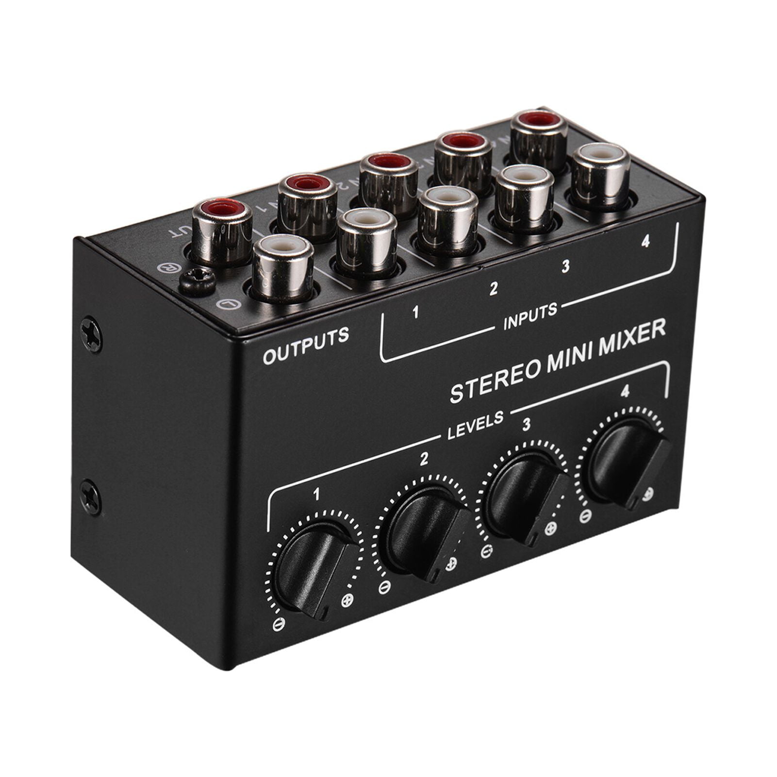 PEPISKY Mini Stereo Audio Mixer with 4-Channel RCA Inputs Separate Volume Controls Full Metal Shell