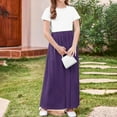 thumbnail image 6 of Girl's Short Sleeve Dresses Trendy Casual Color Block T-Shirts Pleated Long Maxi Dress with Pockets 4-14 Years, 6 of 7