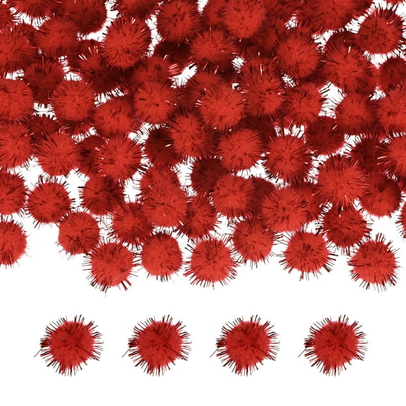 Uxcell 300-Pack Glitter Pom Pom Balls, 0.6in Mini Tinsel Sparkle Balls for DIY Crafts/Party Decoration [Bright Red]
