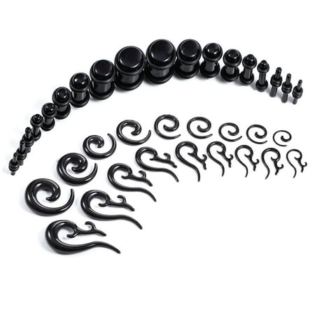 Black Acrylic Plug - BodyJ4You 54PC Gauges Kit Ear Stretching 14G-00G Black Acrylic Spiral Tapers Plugs Piercing Set
