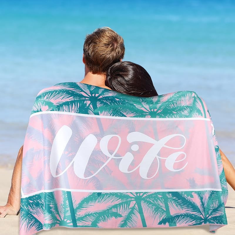 2 Pcs Mr and Mrs Beach Towels Wedding Beach Towels for Bride and Groom 60 x 30 Hubby and Wife Summer Towels Honeymoon Newlywed Couple Towels Wedding Gift