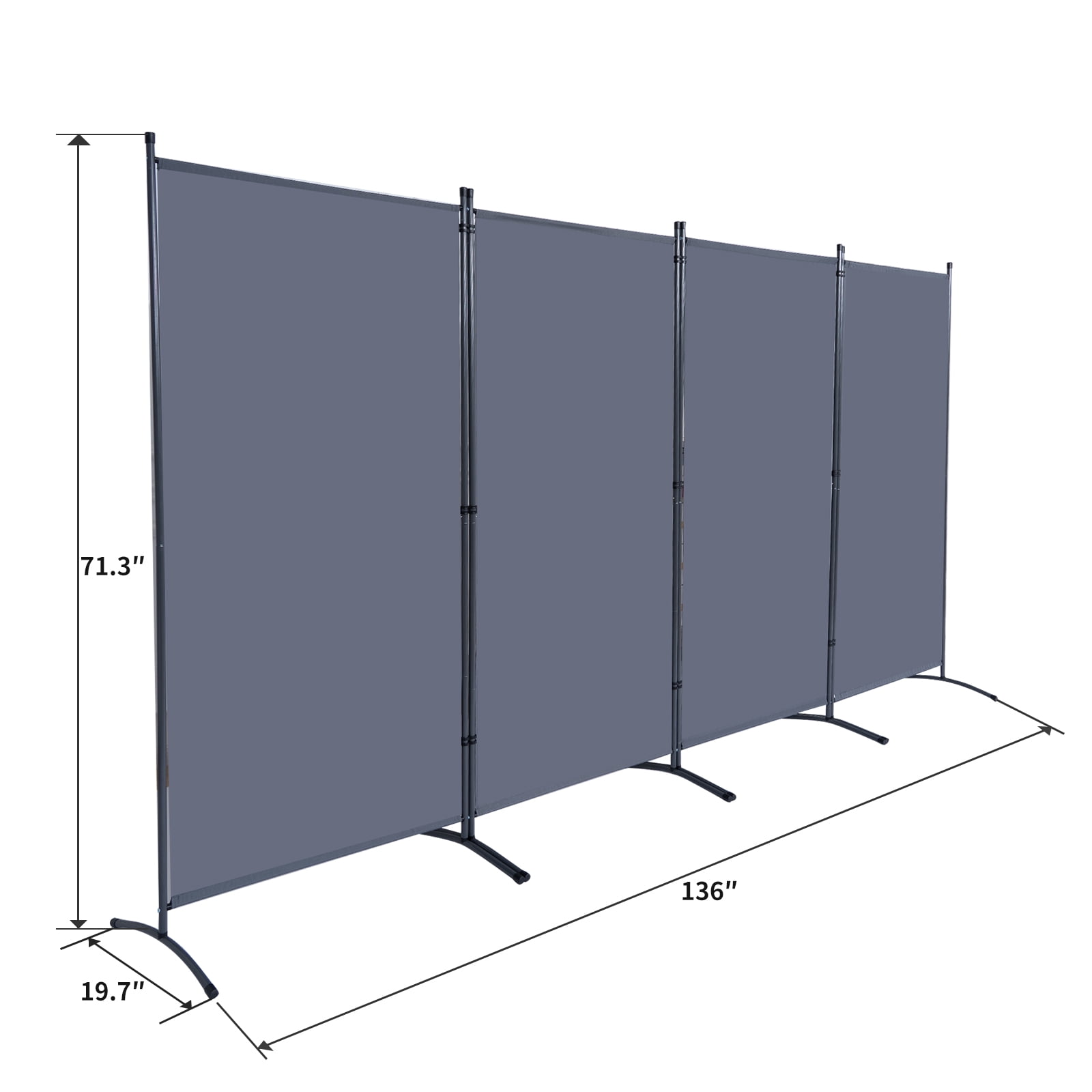YASRKML Room Divider & Folding Privacy Screen, Gray, 136" x 71.3", 4 Count
