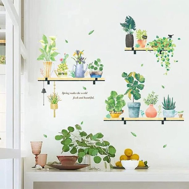 Pegatinas * Estantes de 100 cm Plantas tropicales Hojas en macetas Pegatinas de Pvc Calcomanías de Pvc extraíbles Art Rats R para cama #yogu