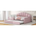 thumbnail image 4 of Newest Full Size Upholstered Daybed with Shell Shaped Backrest & Trundle, Pink Velvet Sofa Bed with Curved Arms, Convertible Sleeper for Living Room or Guest Room, 4 of 18