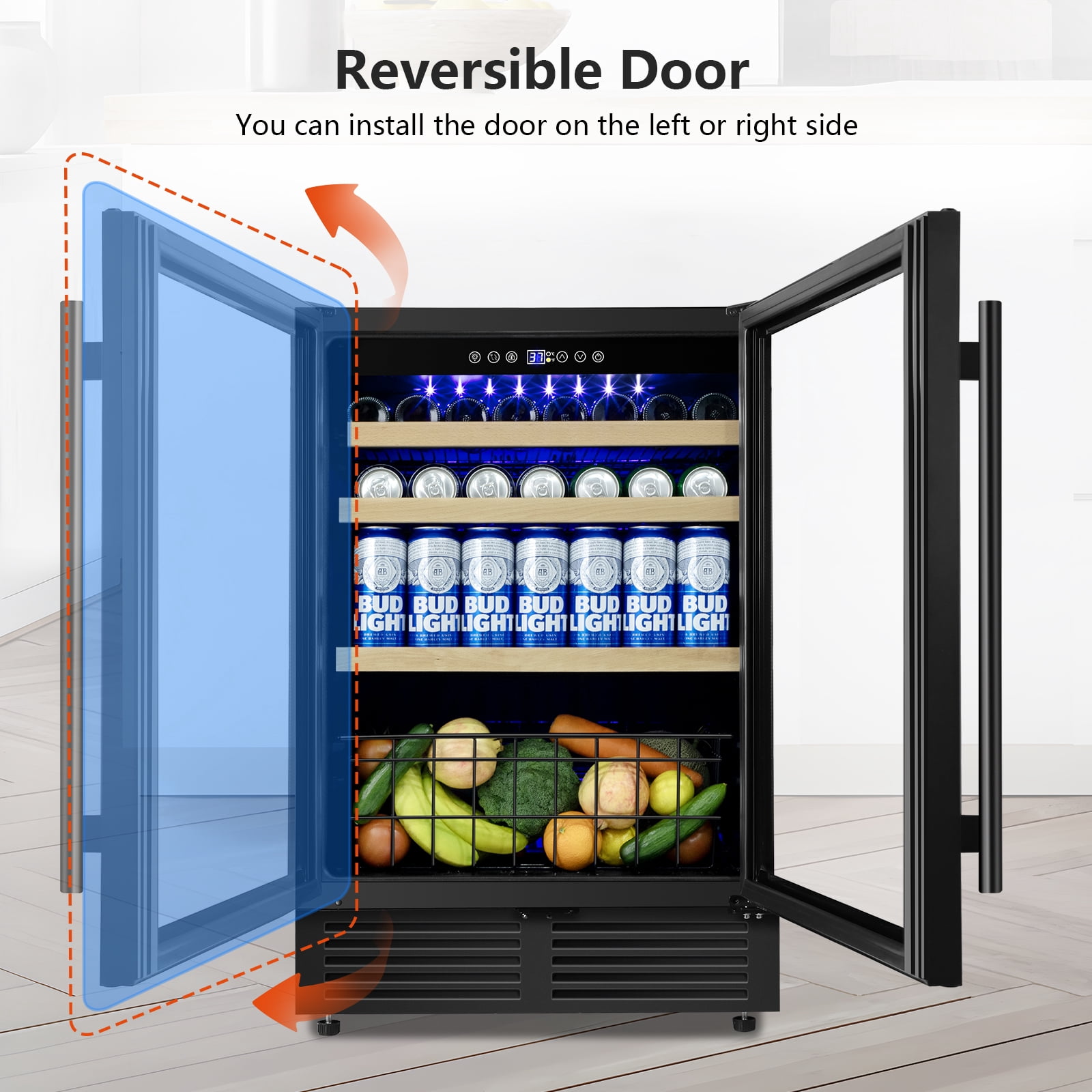 Tittla 24 Inch Wine and Beverage Refrigerator, 4.9 Cu.Ft. Under Counter Build-in Beer Soda Chiller With Glass Door