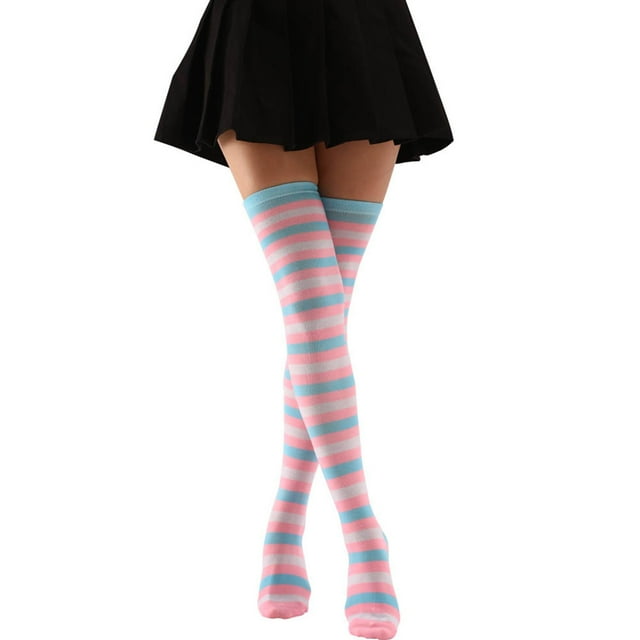 WEAIXIMIUNG Chaussettes de Posture Hommes Femmes Rayées Colorées au-Dessus du Genou Chaussettes Chaudes et à la Mode
