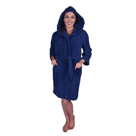 

Premium Teen / Petite Unisex Hoodie Bath Robe 100% Natural Soft Cotton - Navy Blue