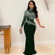 thumbnail image 5 of Vestido largo ajustado con cristales y diamantes de imitación para mujer, sexy, de una manga, de malla transparente, con retazos, para fiesta nocturna y club, 5 of 5