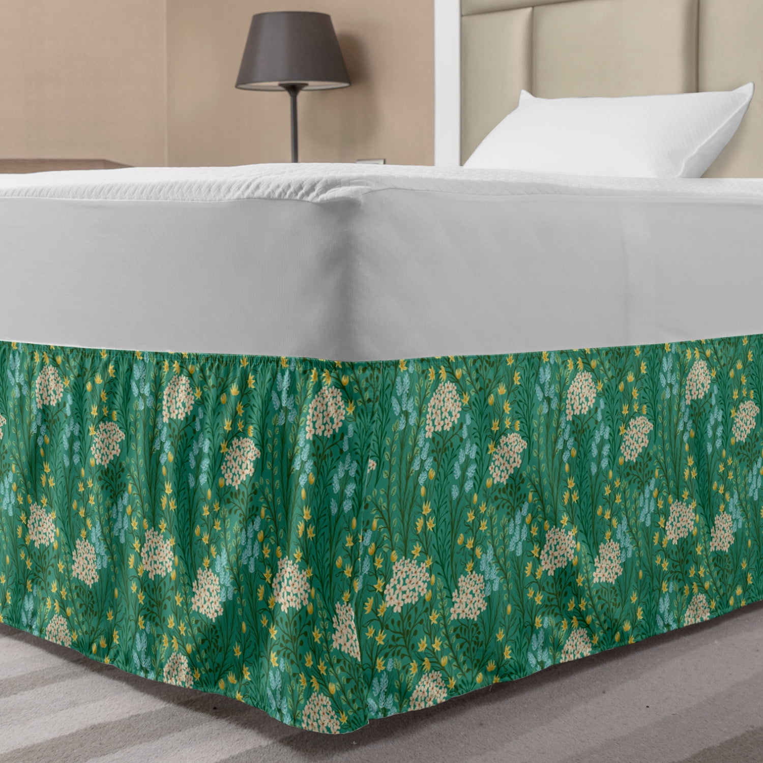 Floral Bed Skirt, Garden of Small Flowers with Vibrant Fresh Blooming