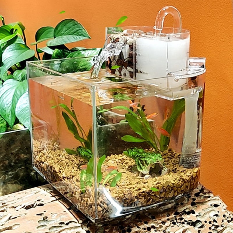 Mini Aquarium for Tank Desktop Fish Bowls for Small Fish Clear Aquariums Waterfall Outlet with 2.5w Quiet Pump Filter Co