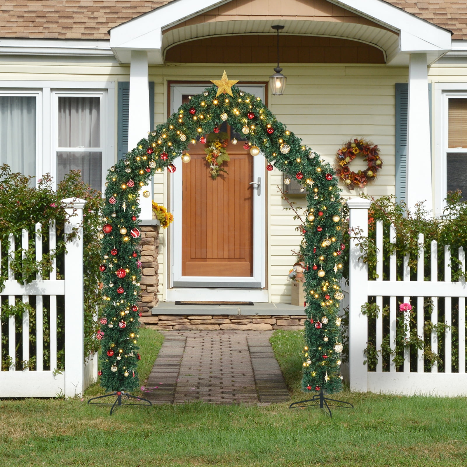 94.5" 1650 Branches PVC Christmas Arch Steel Bracket Holiday Arch Decoration Green