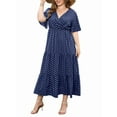thumbnail image 2 of Women'S Casual Plus Size Polka Dots Dress Summer Short Sleeve V Neck Loose Tiered Maxi Dresses Blue L, 2 of 9