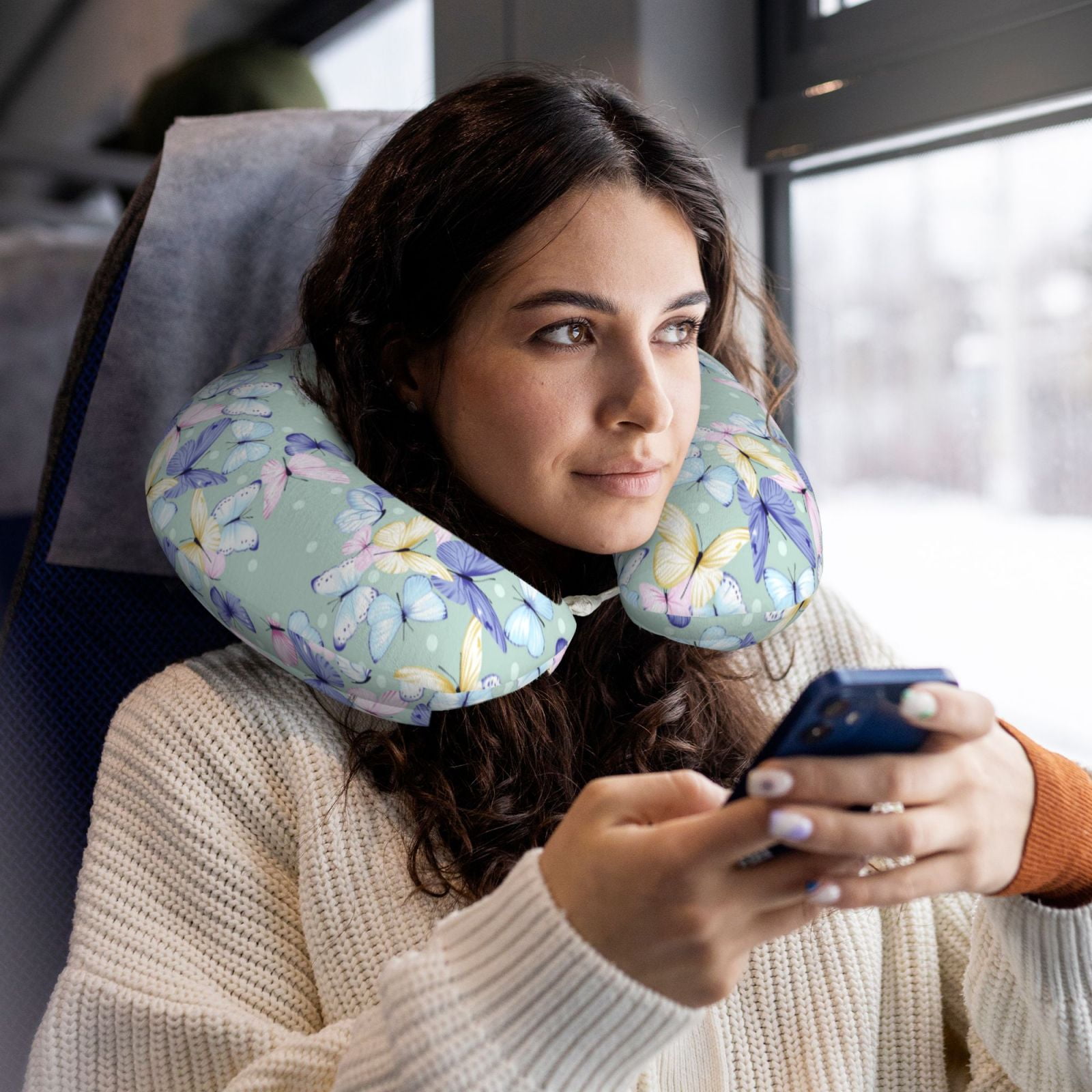 Xecao Colorful Butterfly Print Memory Foam Cervical Neck Pillow Versatile U-Shaped Pillows for Home,Office,Camping,Travelling,Soft Washable Cover