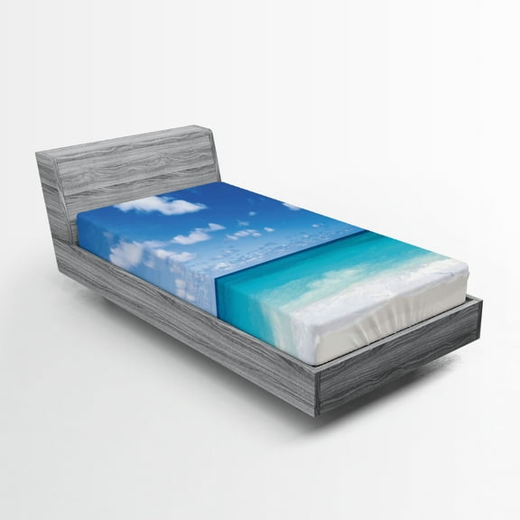 Ambesonne Ocean Fitted Sheet, Barbados Coastline Summer, Twin XL Size, Blue Aqua Coconut