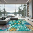 thumbnail image 2 of ODIKA 8'x10' Ultra-Soft Area Rug, Turtle Stained Ocean Entryway Teal Beachy Cherry Blossoms Nautical Flowing None Washable, Bare feet friendly, Silk-Touch for Bedroom, Under Sectional, 2 of 7