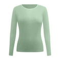 thumbnail image 3 of Arlun,Plain Tight T Shirts for Women Plus Size Crewneck Long Sleeve Stretchy Slim Fit Basic Tops Women's Solid Color Simple Soft Comfortable Fall Tshirts Top Light Green XL, 3 of 4