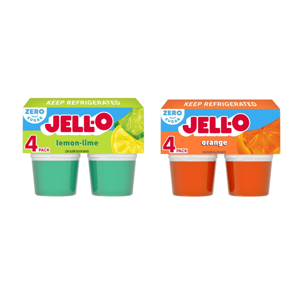 Jell-O Orange Sugar Free Snack Cups, 4 Ct Cups, Lemon-Lime Zero Sugar Snack Cups, 4 ct Cups