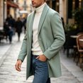 thumbnail image 4 of Yertdoel Pea Coats for Men Solid Lapel Wool Blend Trench Coat Button Front Mid Length Fashion Warm Outerwear with Pockets, M-3XL, 4 of 8