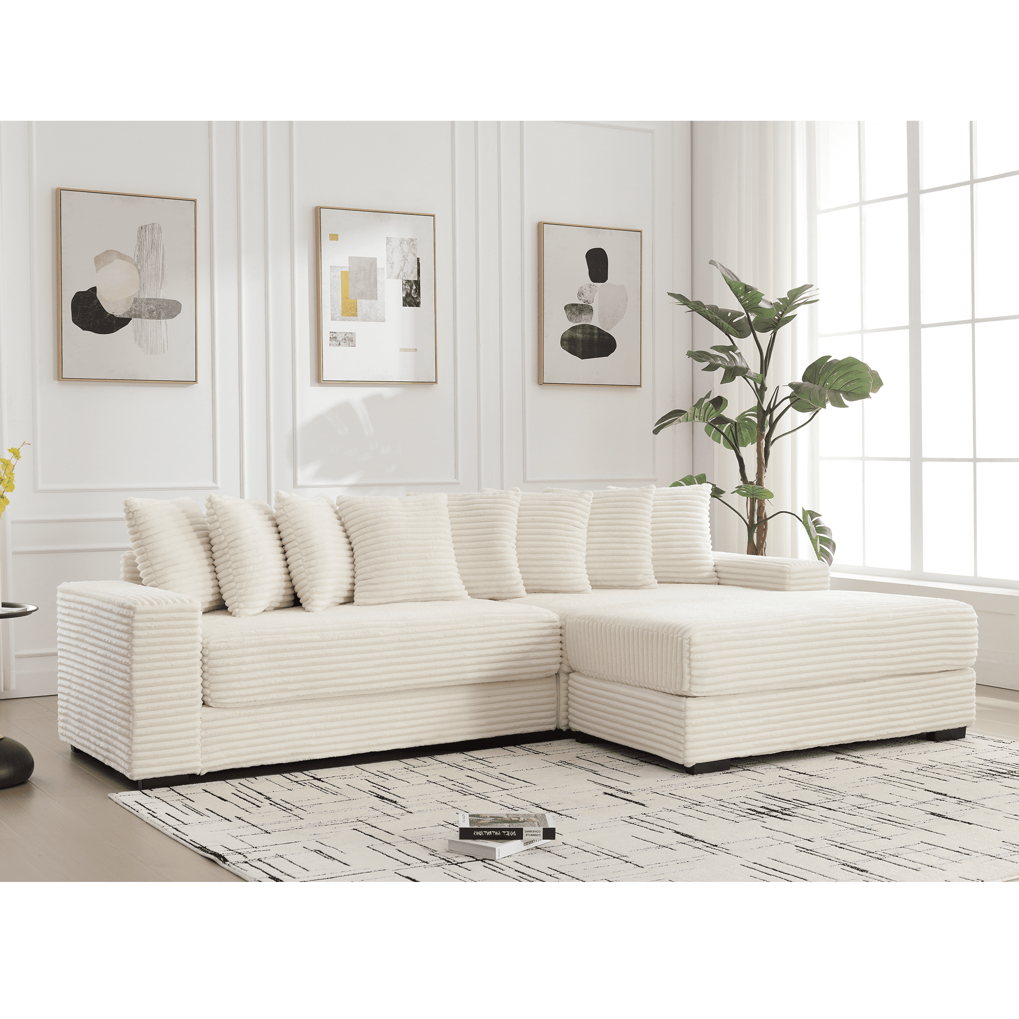 AISWORD 111" Oversized 3-Seat L-Shaped Sectional Sofa with Left Chaise, Luxury Corduroy Fabric Modular Couch with 8 Throw Pillows, Easy Assembly for Living Room