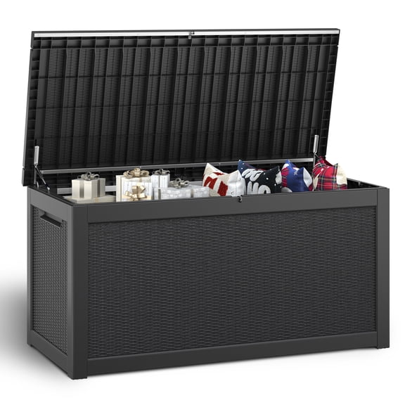 LHBcraft 320 Gallon Outdoor Deck Box,UV Resistant Resin Container,Lockable Waterproof Outdoor Storage Box for Patio Furniture Cushions, Garden Tools