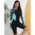 thumbnail image 5 of SWSMCLT Women's High Neck Swimsuit Mid Thigh One Piece Swimsuit Long Sleeve Rash Guard Crew Neck Boyshort Raglan Sleeve Boyshorts Green 12, 5 of 5