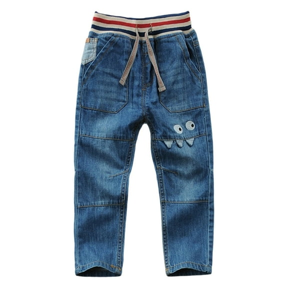 SonxaHe Toddler Boy' Jeans Drawstring Elastic Waist Baggy Denim Trousers Kids School Outdoor Casual Jeans Blue,Sized 3-4