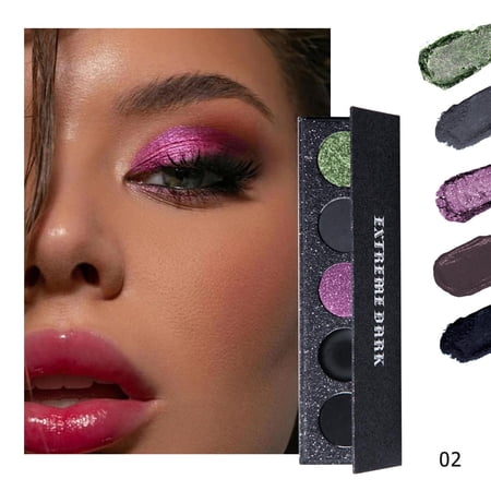 Black Eyeshadow Palette, 5 Colors True Black Chameleon Green Purple Color Changing Blush Eyes Multi-Use Dark Goth Makeup Pallet, Shimmer Matte Metallic Sombras De Ojos Kit for Daily