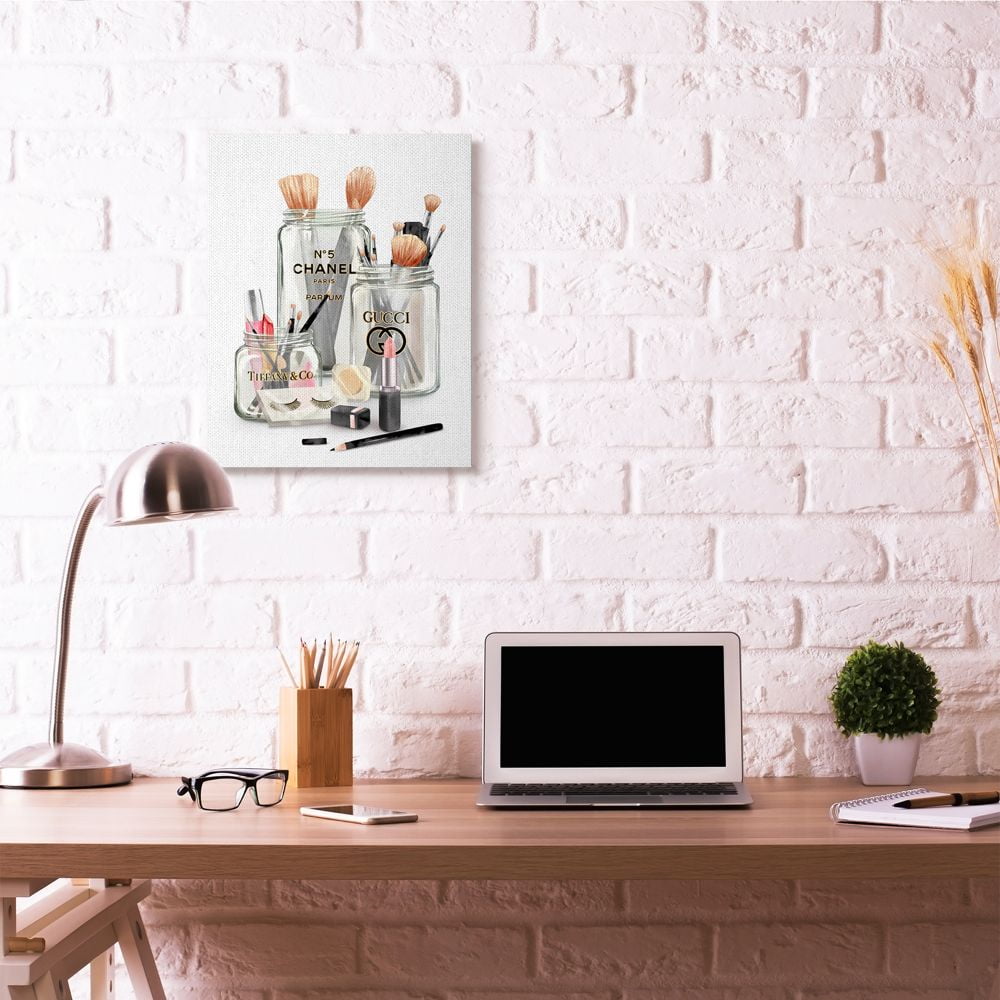 Stupell Industries Fashion Brand Makeup In Mason Jars Glam Design Canvas Wall Art by Ziwei Li