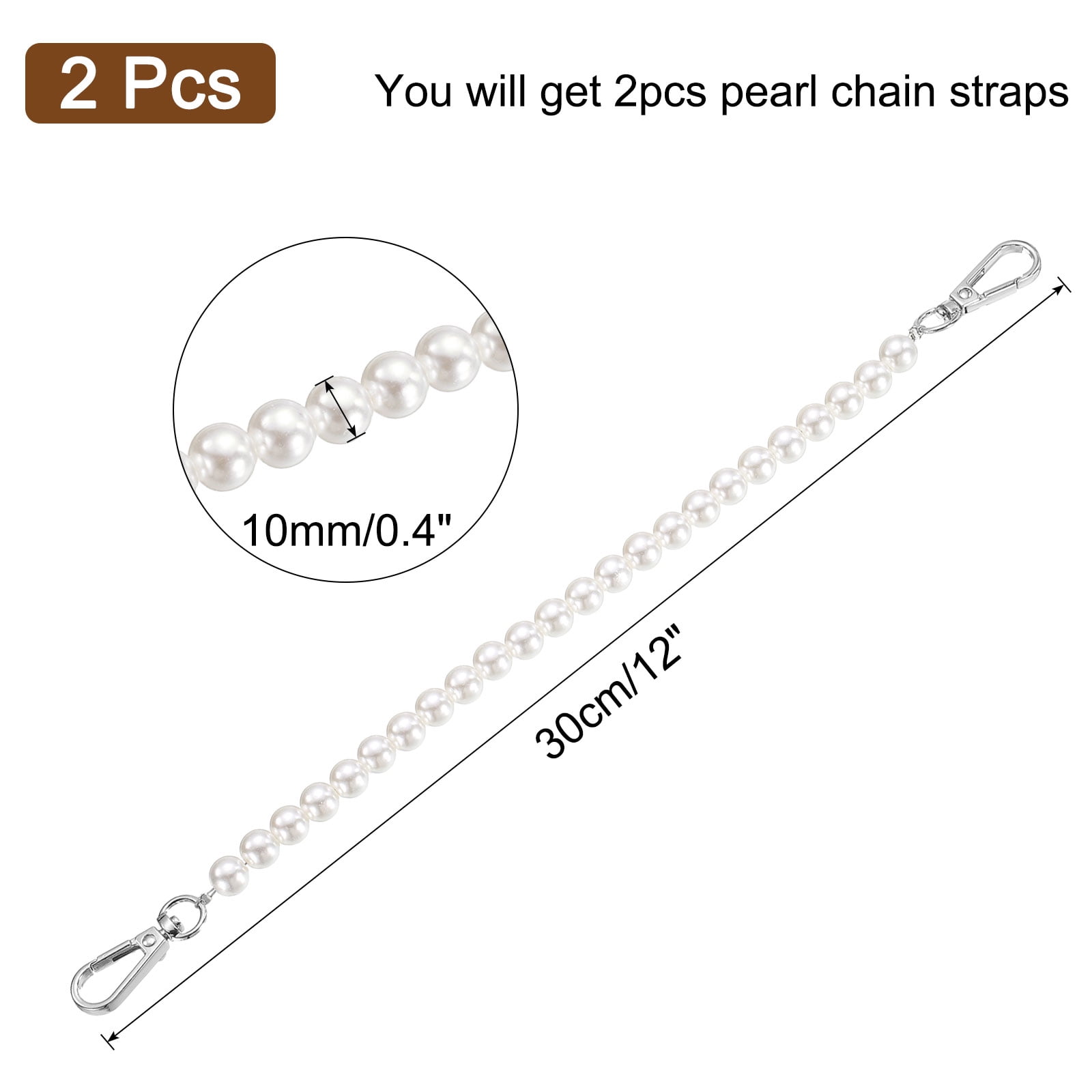 Unique Bargains Pearl Purse Strap Replacement Chain Silver 12"