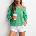 thumbnail image 5 of Mutghys Off the Shoulder Sweatshirt for Women V Neck Solid Color Long Sleeve Pullover Sweater Home Daily Shopping Loose Comfy Fall Sweatshirts S-2XL, 5 of 8