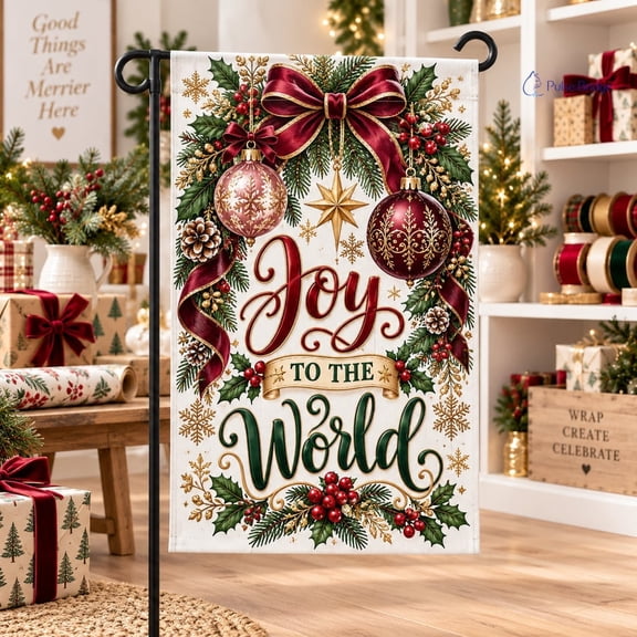 Christmas Garden Flag Joy to the World Red Green Outdoor Yard Decor for Holiday Porch