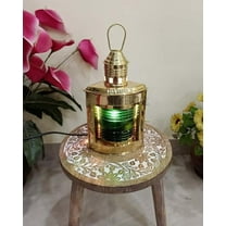 Solid Brass Electric Ship Lanterns - Nautical Lamps - Green Fresnel Lenses - Starboard Boat Light Gift Rustic Vintage Home Decor Gifts