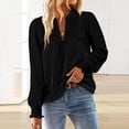 thumbnail image 4 of Tops for Women Long Sleeve V-Neck Solid Casual Loose Lace Patchwork Blouse Black L, 4 of 6