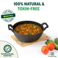 thumbnail image 4 of Pre-seasoned Black Cast Iron Kadai With Curved Handles | Small, 21 Cm, 8 Inch, 1.7 Liters, 1.7 Kg | Induction Friendly | Naturally Nonstick Kadhai, 100% Pure & Toxin-free, No Chemical Coating, 4 of 5