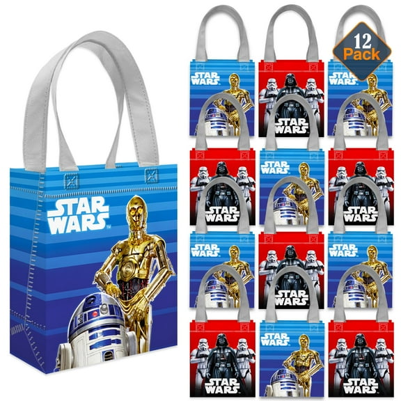Star Wars Party Favor Bags Set – 12 Pack 8" Goodie Bags for Kids Bulk Reusable Mini Totes | Star Wars Birthday Party Supplies