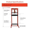 thumbnail image 2 of 12-Ton Hydraulic Shop Press with Press Plates, H-Frame Garage Benchtop Press with Adjustable Working Table, Red, 2 of 9