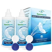 Spectapure Contact Lenses Solution with Lens Cases 12 Fl. Oz Bottle - Multi Purpose Triple Action Contact Eye Solution - Perfect for Cleaning Soft or Silicone Hydrogel Lenses