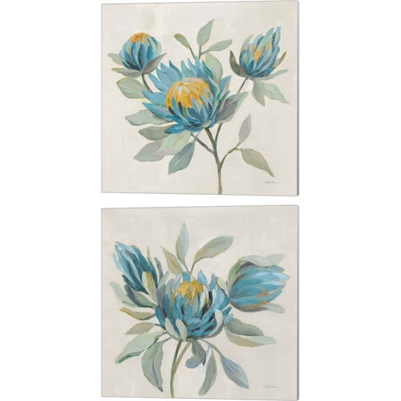 Great Art Now Field Floral Blue by Silvia Vassileva 2 Piece Canvas Art Set Each 14"W x 14"H