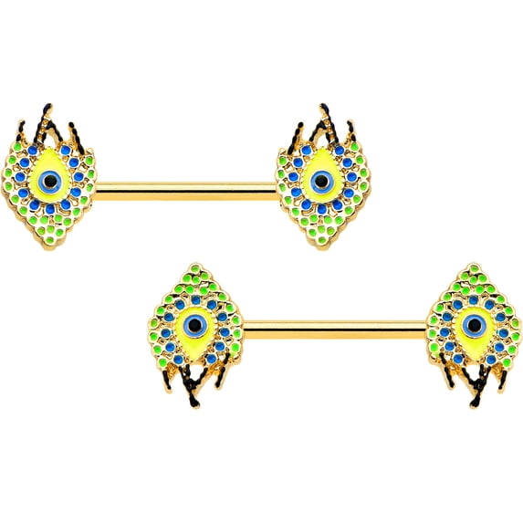 Body Candy 14G Womens Piercing Bright Steel 2Pc Bold Peacock Feather Barbell Nipple Ring Set 9/16