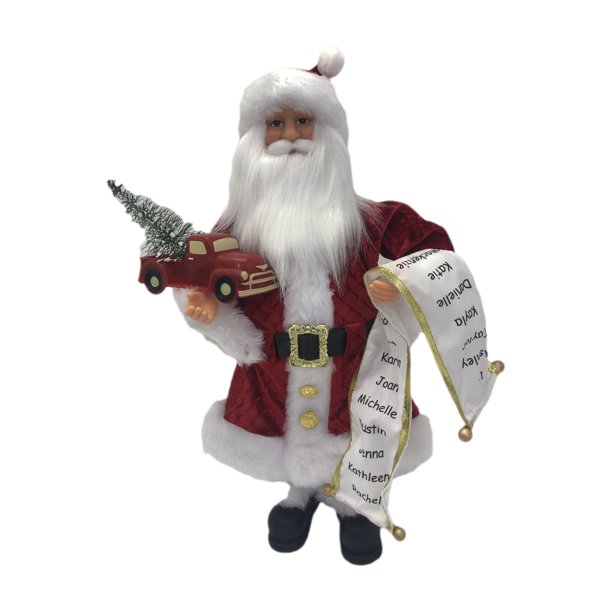 Holiday Time Santa in Red Coat with List & Red Truck Indoor Decor, 18