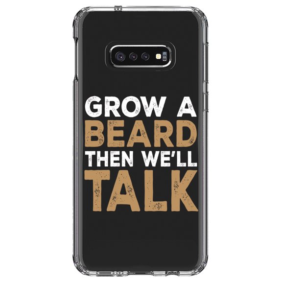 DistinctInk Clear Shockproof Hybrid Case for Samsung Galaxy S10e (5.8" Screen) - TPU Bumper Acrylic Back Tempered Glass Screen Protector - Grow a Beard Then We'll Talk