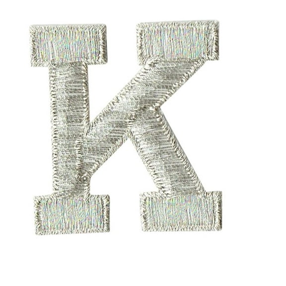 Alphabet Letter - K - Color Silver - 2" Block Style - Iron On Embroidered Applique Patch