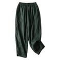 thumbnail image 2 of Women's Plus Size Cotton Linen Pants, High Waist Wide Leg Palazzo Pants, Elastic Waist Loose Fit Boho Trousers, Breezy Flowy Casual Pants for Women Spring and Summer Blackish Green M, 2 of 3