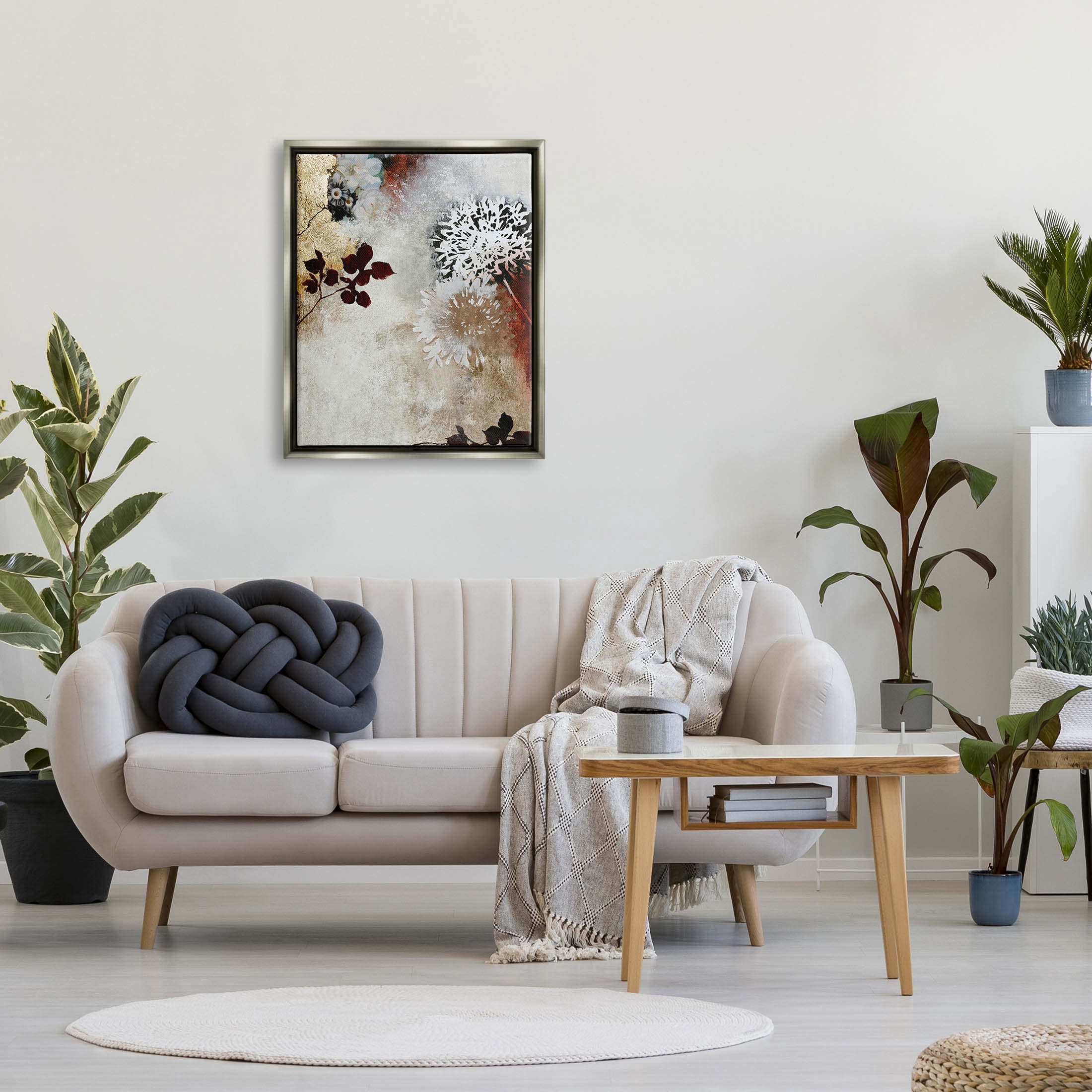 Flower Blossom Silhouette Outlines Abstract Graphic Art Luster Gray Framed Art Print Wall Art