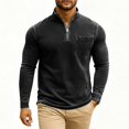 thumbnail image 3 of Men's Fashion Solid Color Retro Casual Washed Quarter Zipper Pocket Long Sleeve T-Shirt Polo Top, Vintage Style for Men's Casual and Sporty Looks,Black,M, 3 of 4