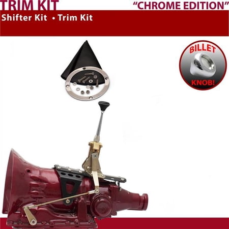 American Shifter PG Shifter Kit Chrome 6 in. Trim Kit Push Button Black Boot Billet Knob for EC98C