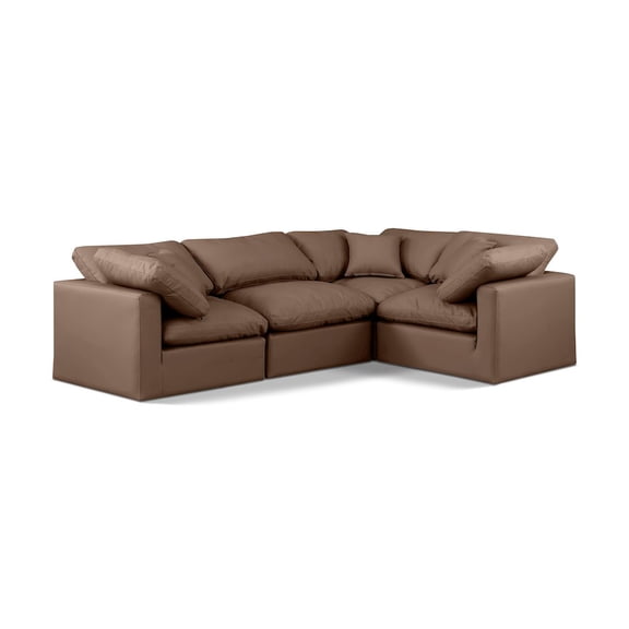 Meridian Furniture Indulge 124" Brown Vegan Leather L-Shaped Modular Sectional